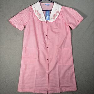 NWT Dreamcrest Night Gown Women’s Size L Coral‎ Gingham Plaid Pearl Snap Muumuu